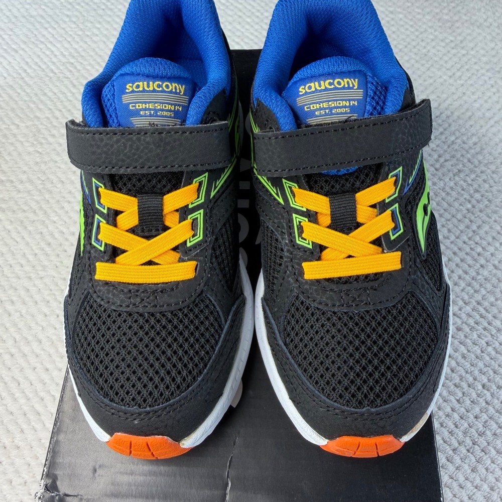 Saucony Boys Cohesion 14 A/C Black Blue Lime Running Shoes SK265542 Size 12M